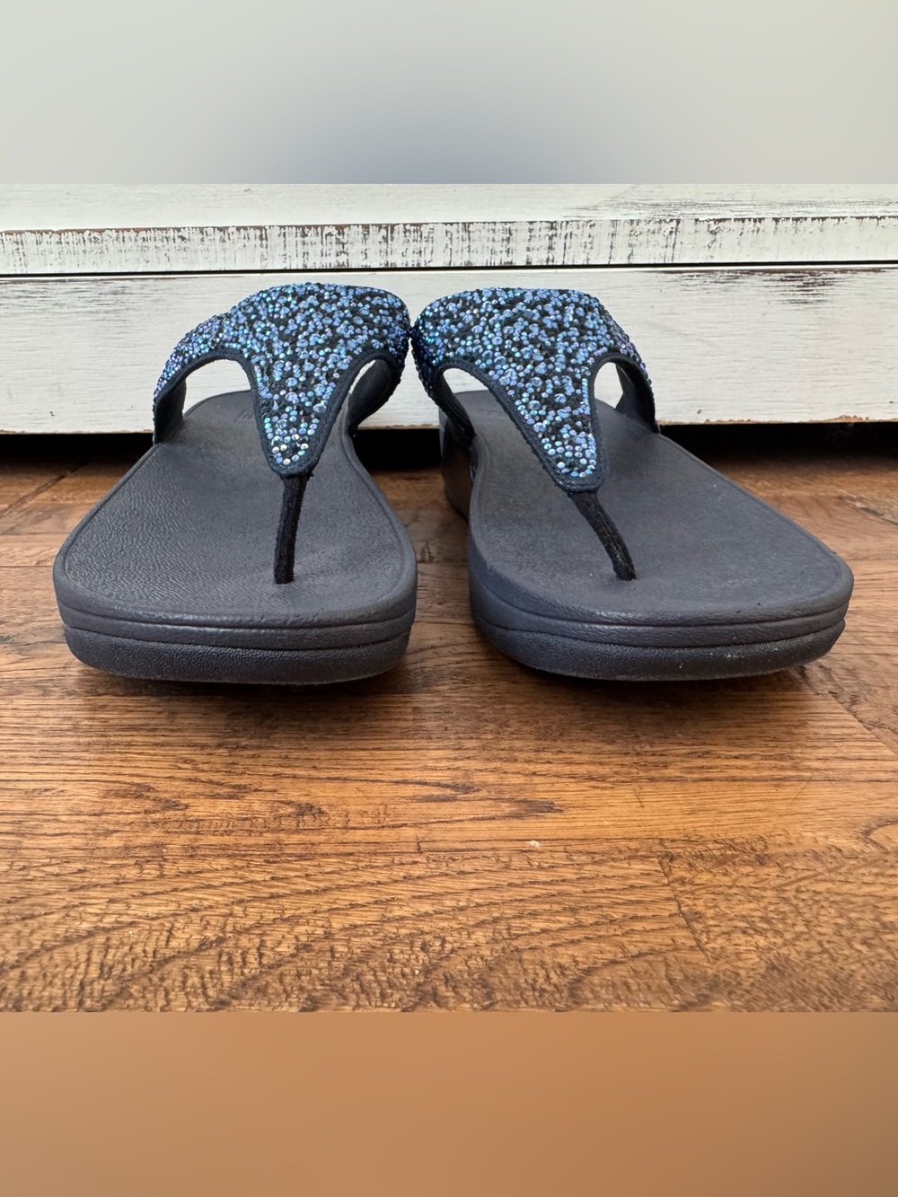 New FItFlop Lulu Crystal Mix Toe Post Sandal Midnight Navy Women's Size 10 - Picture 5 of 10